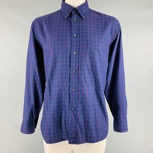 CANALI Size L Purple Fuchsia Window Pane Cotton One pocket Long Sleeve Shirt